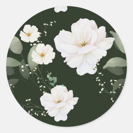 黒い上に白いローズフローラシール封筒用シール ラウンドシール (正面)