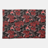 黒い上に赤い蘭。 キッチンタオル (横)