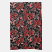 黒い上に赤い蘭。 キッチンタオル (縦)