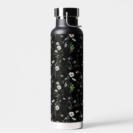 黒い上に野花と蝶 ウォーターボトル (左面)