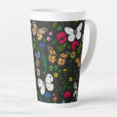 黒い上に野花と蝶 カフェラテマグ (右アングル)