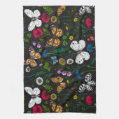 黒い上に野花と蝶 キッチンタオル (縦)