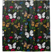 黒い上に野花と蝶 シャワーカーテン (正面)