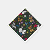 黒い上に野花と蝶 スタンダードカクテルナプキン (角)