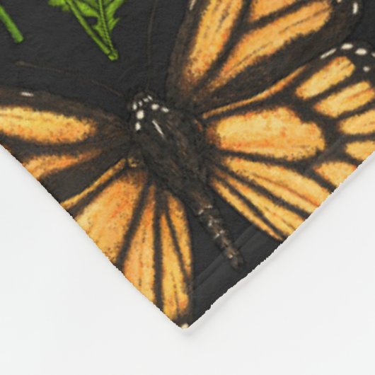 黒い上に野花と蝶 フリースブランケット (角)