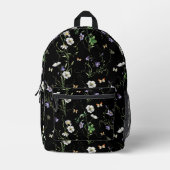 黒い上に野花と蝶 プリントバックパック (正面)