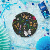 黒い上に野花と蝶 ペーパープレート (パーティー)