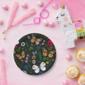 黒い上に野花と蝶 ペーパープレート (パーティー)