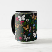 黒い上に野花と蝶 マグカップ (正面左)