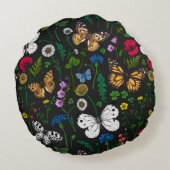 黒い上に野花と蝶 ラウンドクッション (裏面)