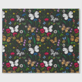 黒い上に野花と蝶 ラッピングペーパー (フラット)