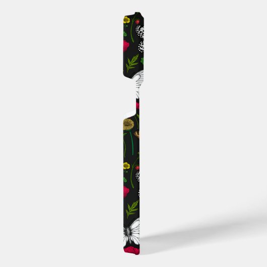 黒い上に野花と蝶 iPhoneケース (右側面)