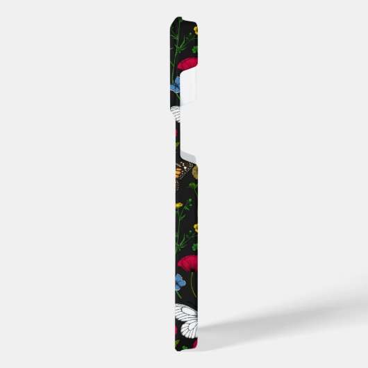 黒い上に野花と蝶 iPhoneケース (左側面)