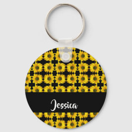 黒い上に黄色のひまわり キーホルダー