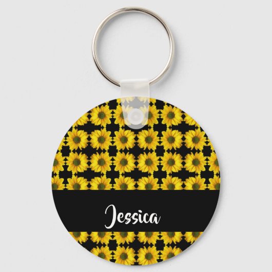 黒い上に黄色のひまわり キーホルダー (正面)