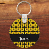 黒い上に黄色のひまわり キーホルダー (正面)