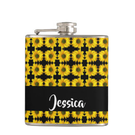 黒い上に黄色のひまわり フラスク