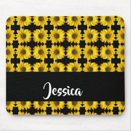 黒い上に黄色のひまわり マウスパッド