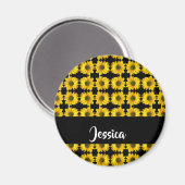 黒い上に黄色のひまわり マグネット (正面/裏面)