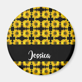 黒い上に黄色のひまわり マグネット