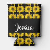 黒い上に黄色のひまわり 缶クーラー (正面)