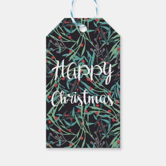 黒い上のクリスマスプラント ギフトタグ (正面)