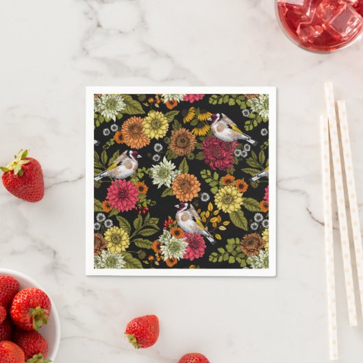 黒い上の庭の金魚 スタンダードカクテルナプキン (インサイチュ)