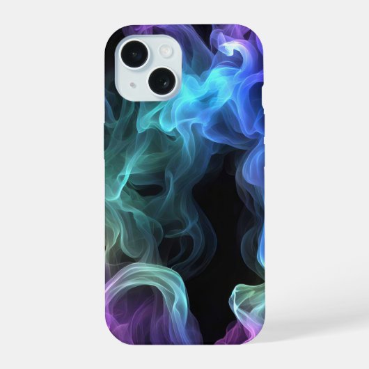 黒い上の虹色の煙 iPhone 15ケース (裏面)