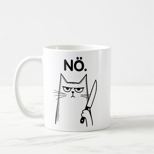 黒い不機嫌な猫のノペおもしろいクルー コーヒーマグカップ (左)