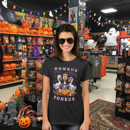 黒い不気味グおもしろい・ガチョウ・パンプキンハロウィーングラフィック Tシャツ