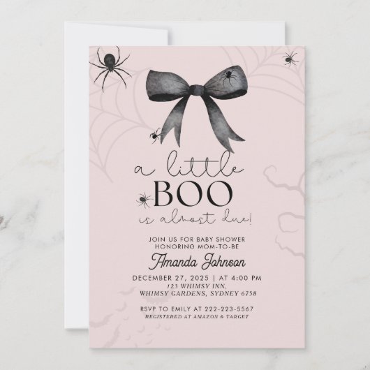 黒い不気味弓とクモの赤ちゃんシャワー 招待状 (正面)