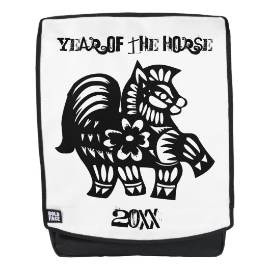 黒い中国のペーパーカット馬年〔占星術の〕十二宮図バックパック バックパック (正面)