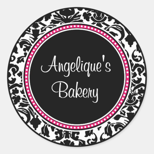 黒い中心とピンクのトリム付きのダマスク ラウンドシール (正面)