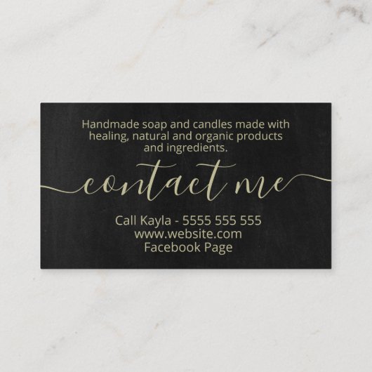 黒い中性の緑の手作り石鹸とキャンドル 名刺 (裏面)