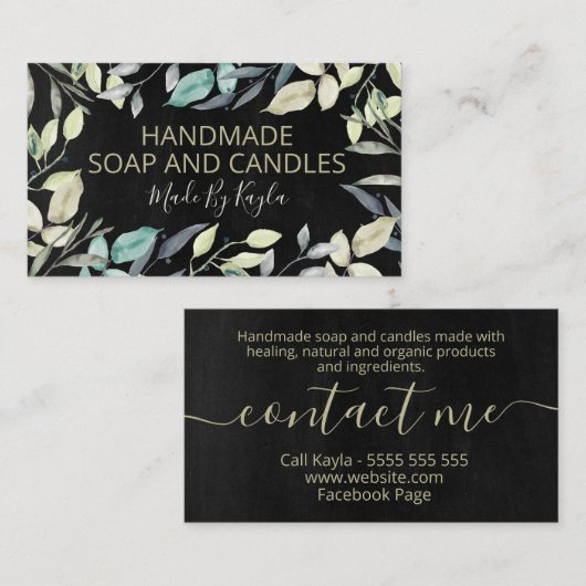 黒い中性の緑の手作り石鹸とキャンドル 名刺 (正面/裏面)