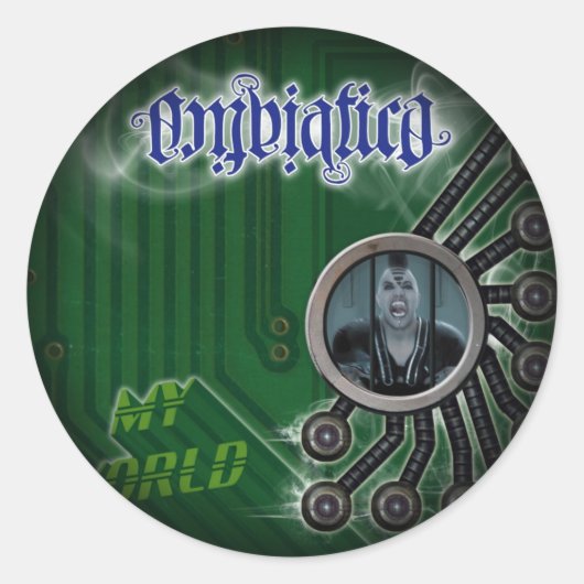 黒い丸いステッカーにフェード ラウンドシール (正面)