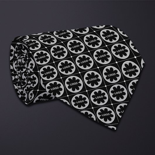 黒い丸いロゴパターン ネクタイ