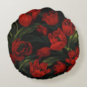 黒い丸い枕に赤いチューリップ ラウンドクッション (裏面)