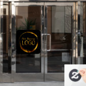 黒い丸い角の正方形にビジネスロゴ ウィンドウサイン (オフィスドア)