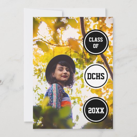 黒い丸の写真卒業 招待状 (正面)