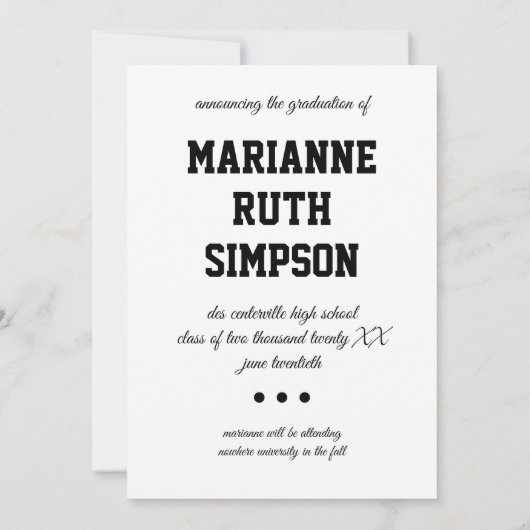 黒い丸の写真卒業 招待状 (裏面)