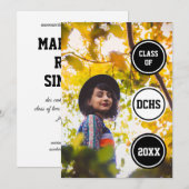 黒い丸の写真卒業 招待状 (正面/裏面)