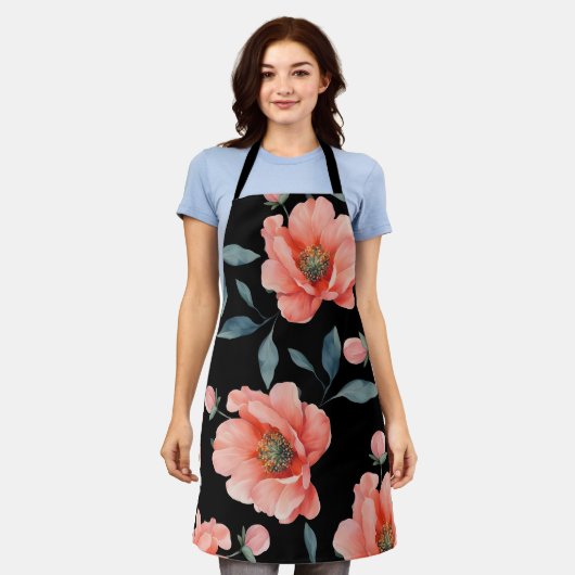 黒い五徳の花 エプロン (着用した状態)
