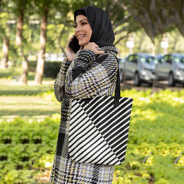 黒い交差ストライプ トートバッグ