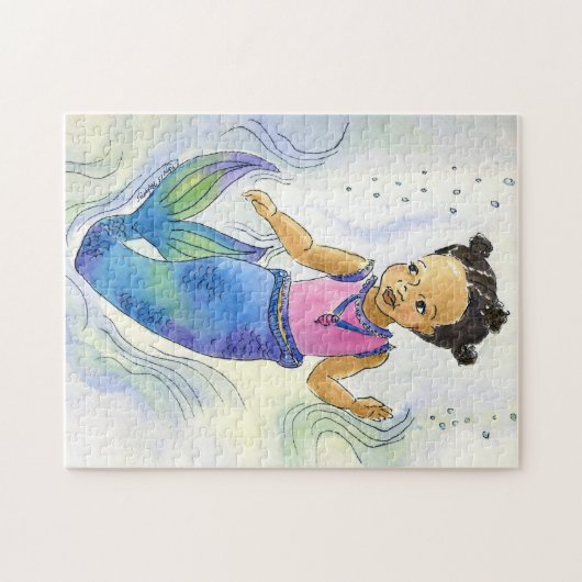 黒い人魚のプリンセスの女の子のパズル ジグソーパズル (横)