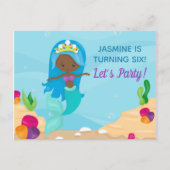 黒い人魚の少女の誕生日プールパーティー招待状 ポストカード (正面)