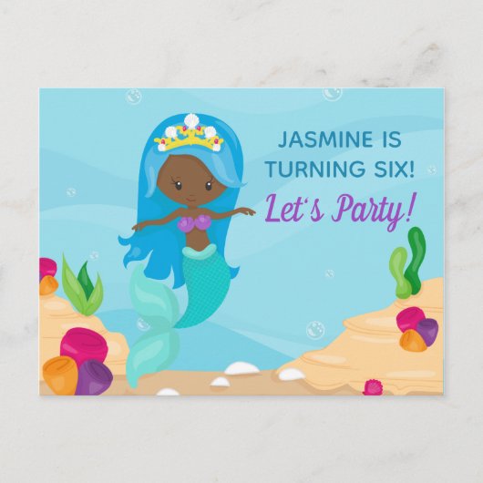 黒い人魚の少女の誕生日プールパーティー招待状 ポストカード (正面)