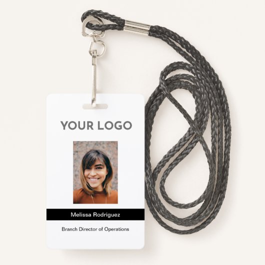 黒い企業の従業員の写真ID バッジ (正面ランヤード)
