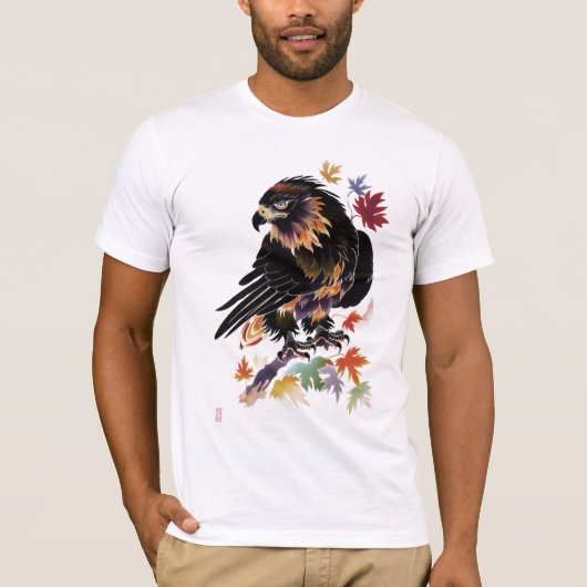 黒い伝統的ワシ Tシャツ (正面)