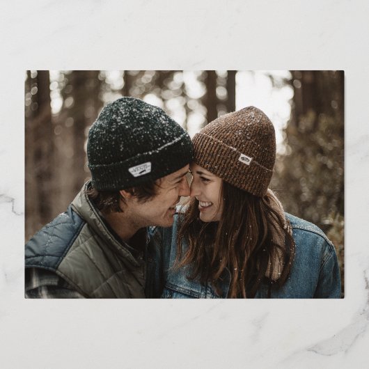 黒い伝統的金ゴールドエレガント写真の日付の保存 箔招待状 (裏面)